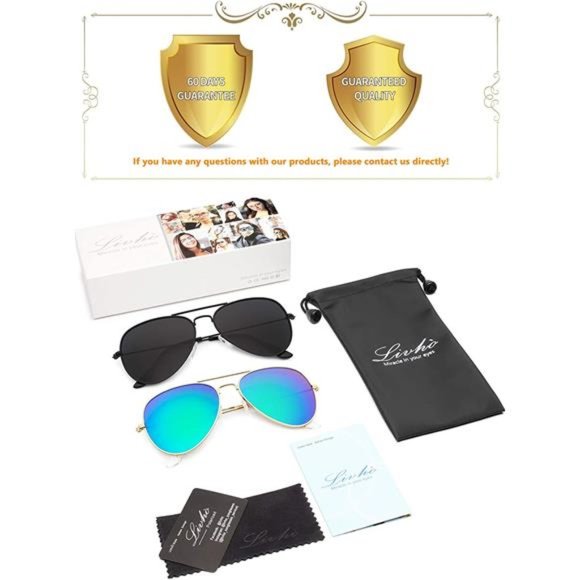 2 Pack Sunglasses Men Women Aviator Polarized Metal Mirror UV400 Lens Protection - Picture 3 of 6